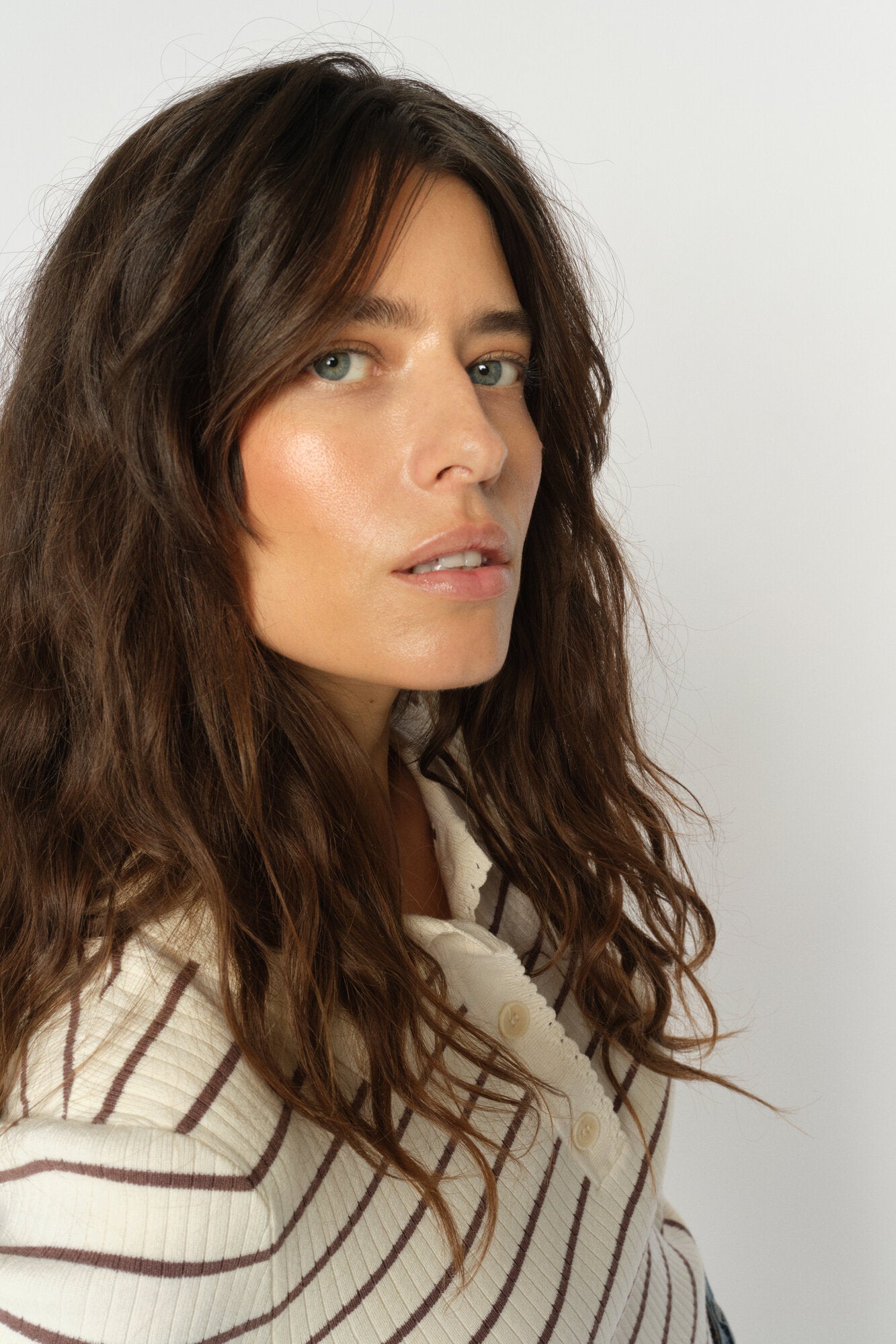 Caliz Stripe Knit polotrøje – Coffee Quartz